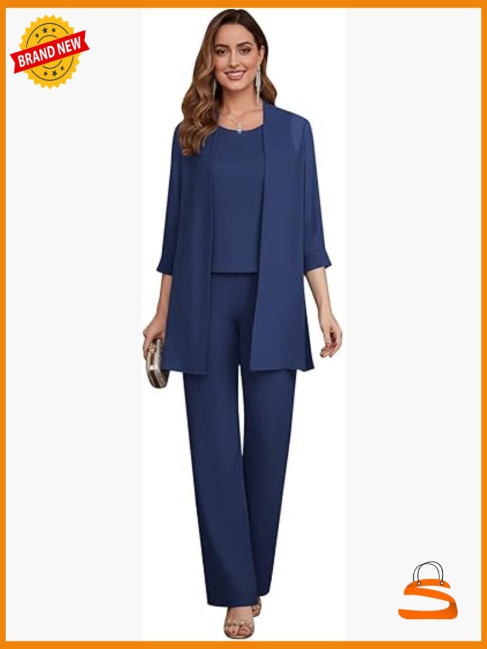 Chiffon 3/4 Sleeve Formal Pant Suit Set with Jacket for Mother of Bride